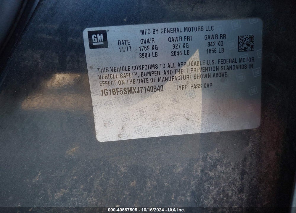 2018 CHEVROLET CRUZE PREMIER AUTO VIN: 1G1BF5SMXJ7140840