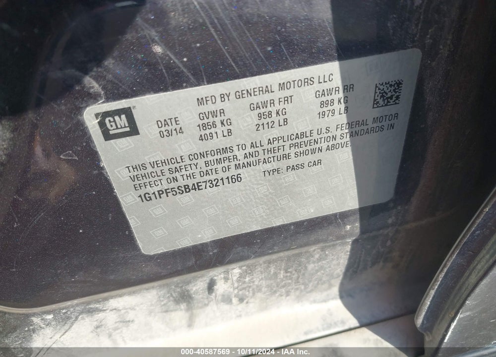 2014 CHEVROLET CRUZE 2LT MANUAL VIN: 1G1PF5SB4E7321166