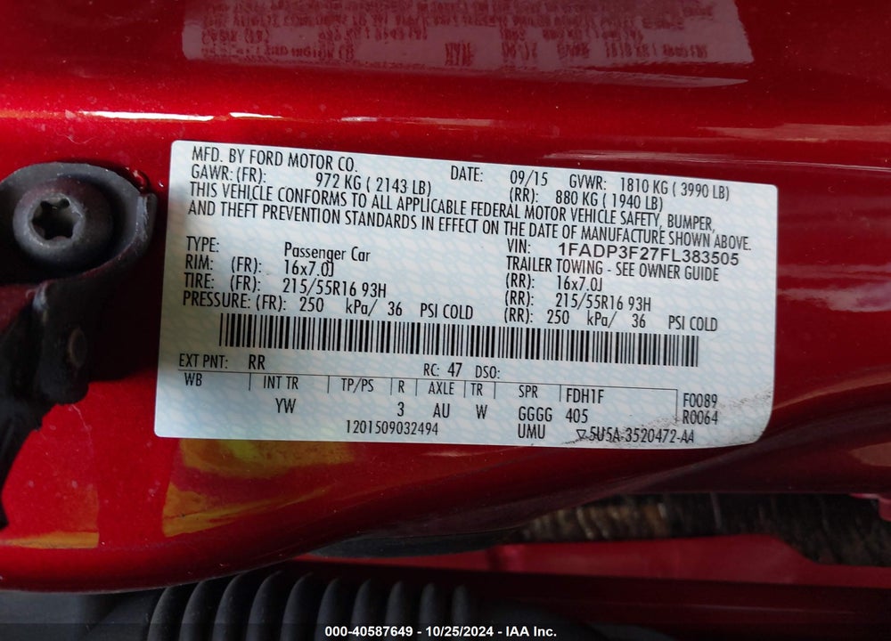 2015 FORD FOCUS SE VIN: 1FADP3F27FL383505