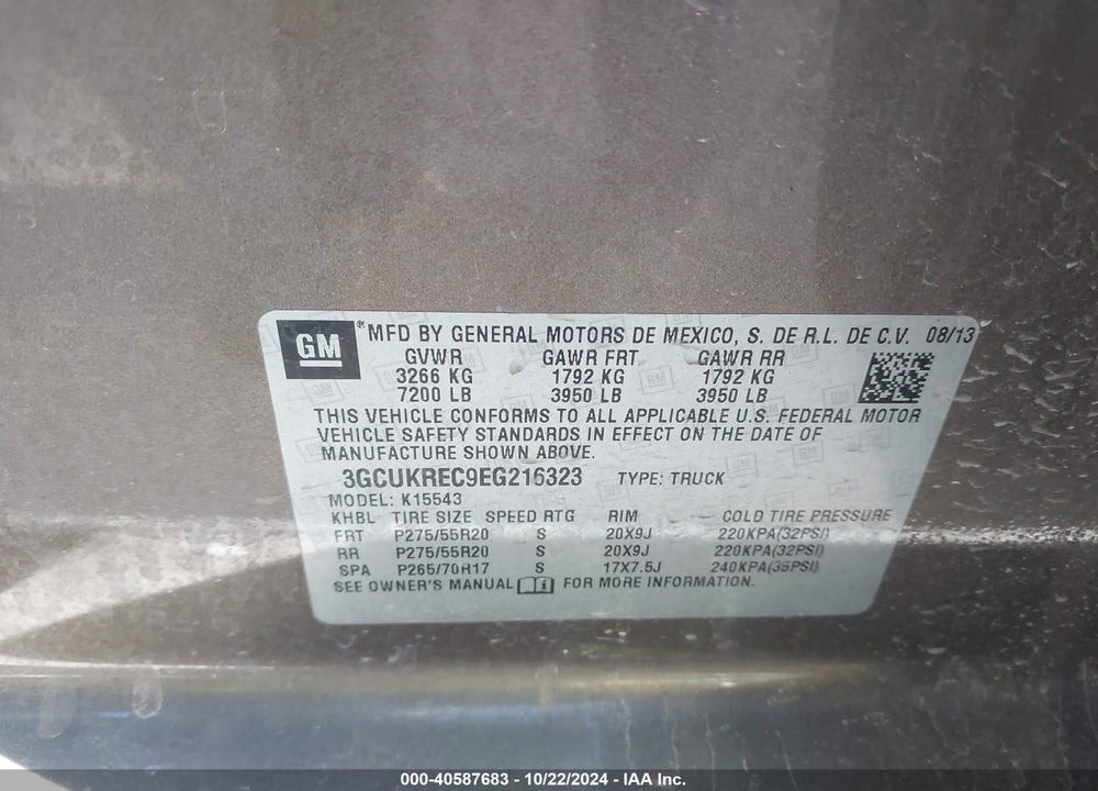 2014 CHEVROLET SILVERADO 1500 1LT VIN: 3GCUKREC9EG216323