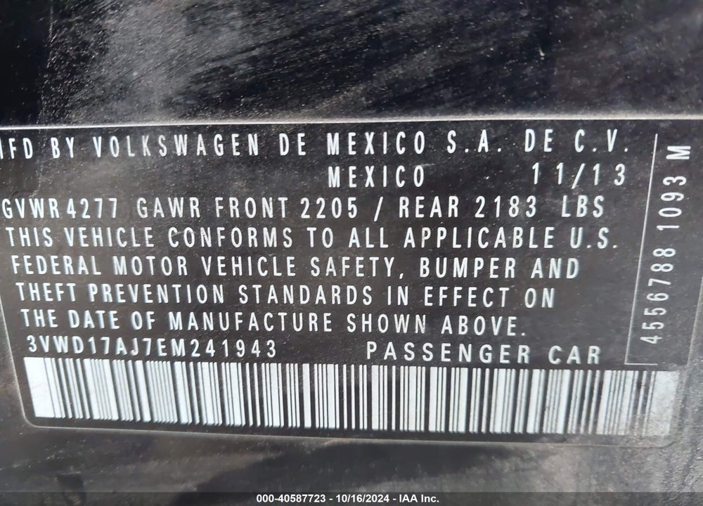 2014 VOLKSWAGEN JETTA 1.8T SE VIN: 3VWD17AJ7EM241943