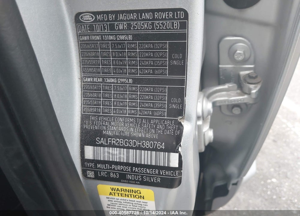 2013 LAND ROVER LR2 VIN: SALFR2BG3DH380764