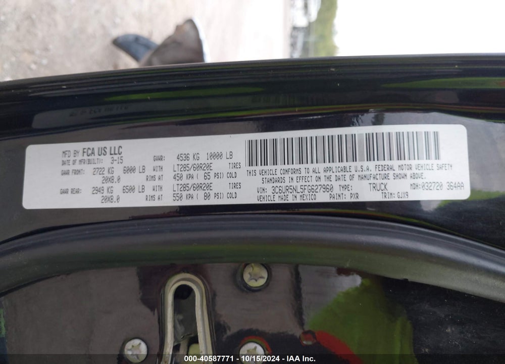 2015 RAM 2500 LAIE VIN: 3C6UR5NL5FG627960