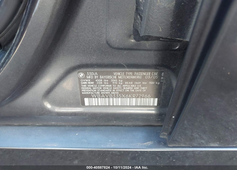 2006 BMW 330I VIN: WBAVB335X6KR72966
