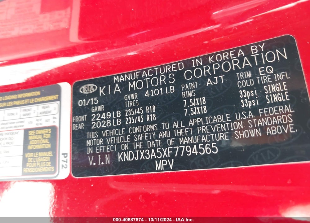 2015 KIA SOUL VIN: KNDJX3A5XF7794565