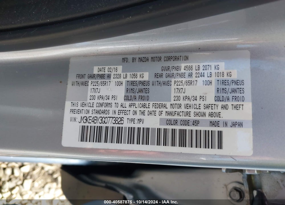 2016 MAZDA CX-5 SPORT VIN: JM3KE4BY3G0773826