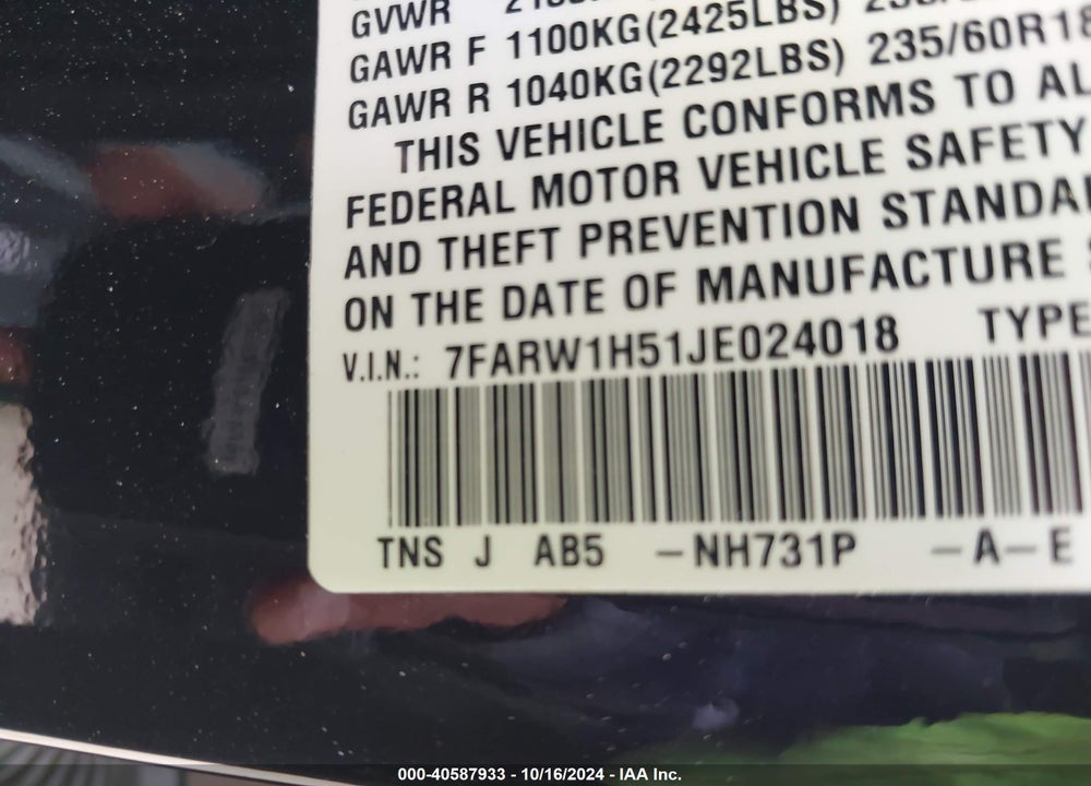 2018 HONDA CR-V EX VIN: 7FARW1H51JE024018