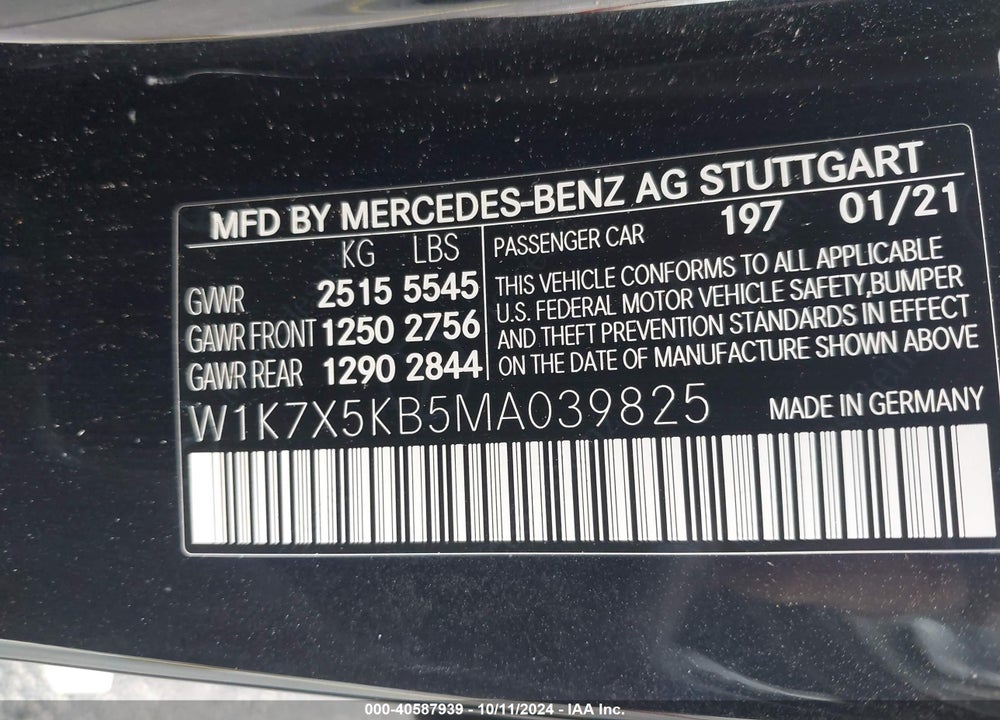 2021 MERCEDES-BENZ AMG GT 43 4-DOOR COUPE VIN: W1K7X5KB5MA039825