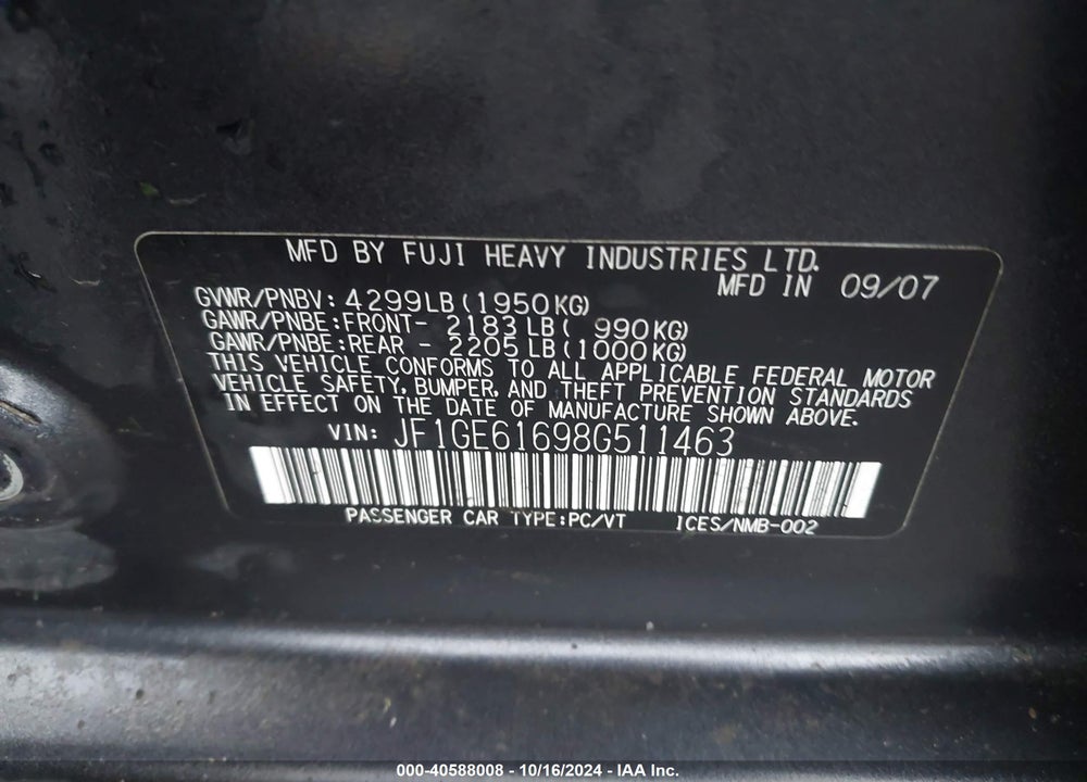 2008 SUBARU IMPREZA 2.5I VIN: JF1GE61698G511463