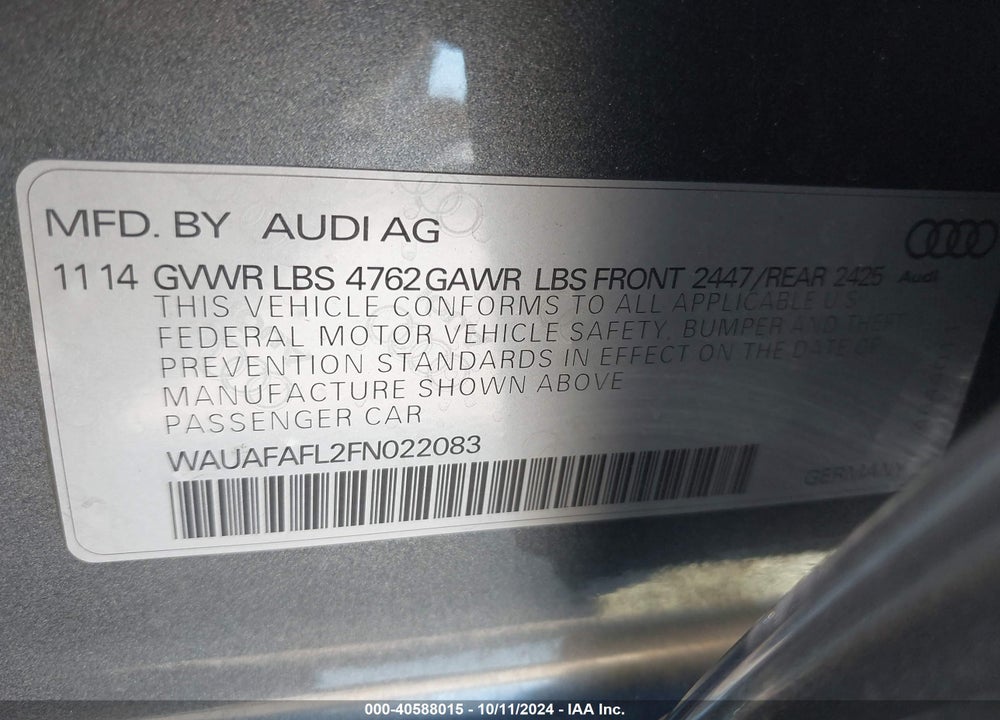 2015 AUDI A4 2.0T PREMIUM VIN: WAUAFAFL2FN022083