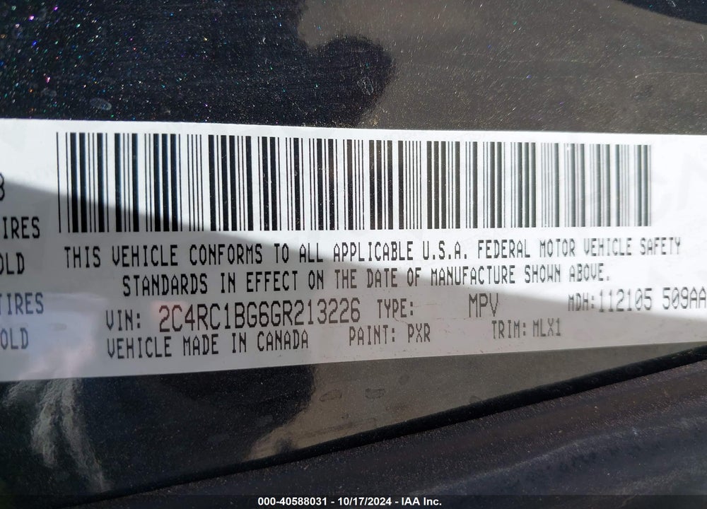 2016 CHRYSLER TOWN & COUNTRY TOURING VIN: 2C4RC1BG6GR213226