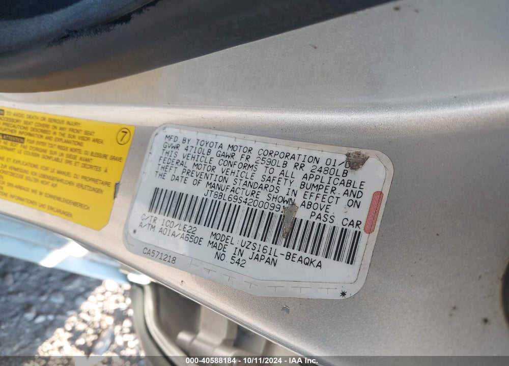 2002 LEXUS GS 430 VIN: JT8BL69S420009910