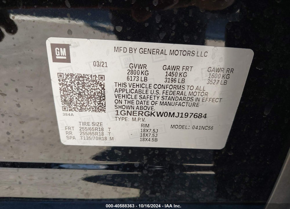2021 CHEVROLET TRAVERSE FWD LT CLOTH VIN: 1GNERGKW0MJ197684