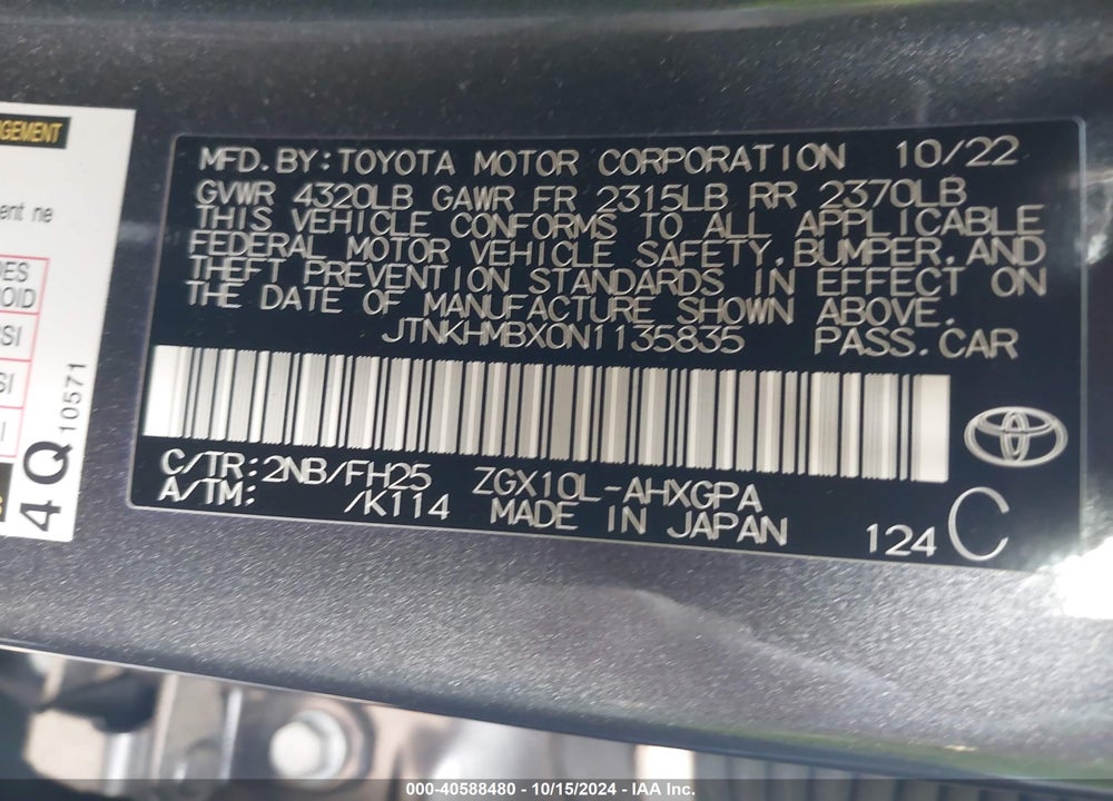 2022 TOYOTA C-HR NIGHTSHADE EDITION VIN: JTNKHMBX0N1135835