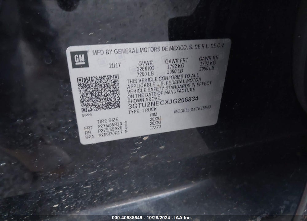 2018 GMC SIERRA 1500 SLT VIN: 3GTU2NECXJG256834