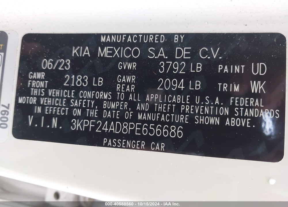 2023 KIA FORTE LX VIN: 3KPF24AD8PE656686
