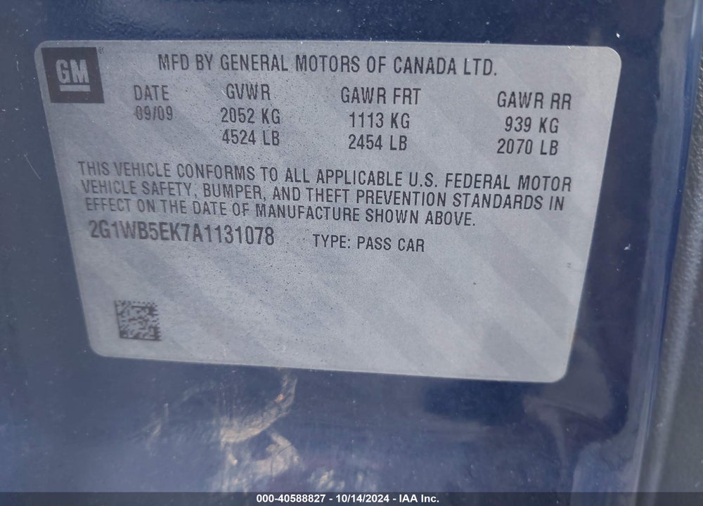 2010 CHEVROLET IMPALA LT VIN: 2G1WB5EK7A1131078