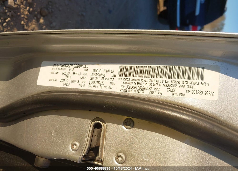 2013 RAM 2500 TRADESMAN VIN: 3C6UR5HL2DG600157