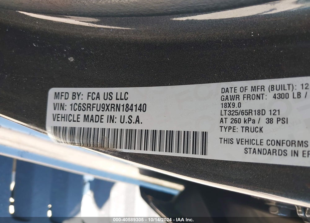 2024 RAM 1500 TRX 4X4 5'7 BOX VIN: 1C6SRFU9XRN184140