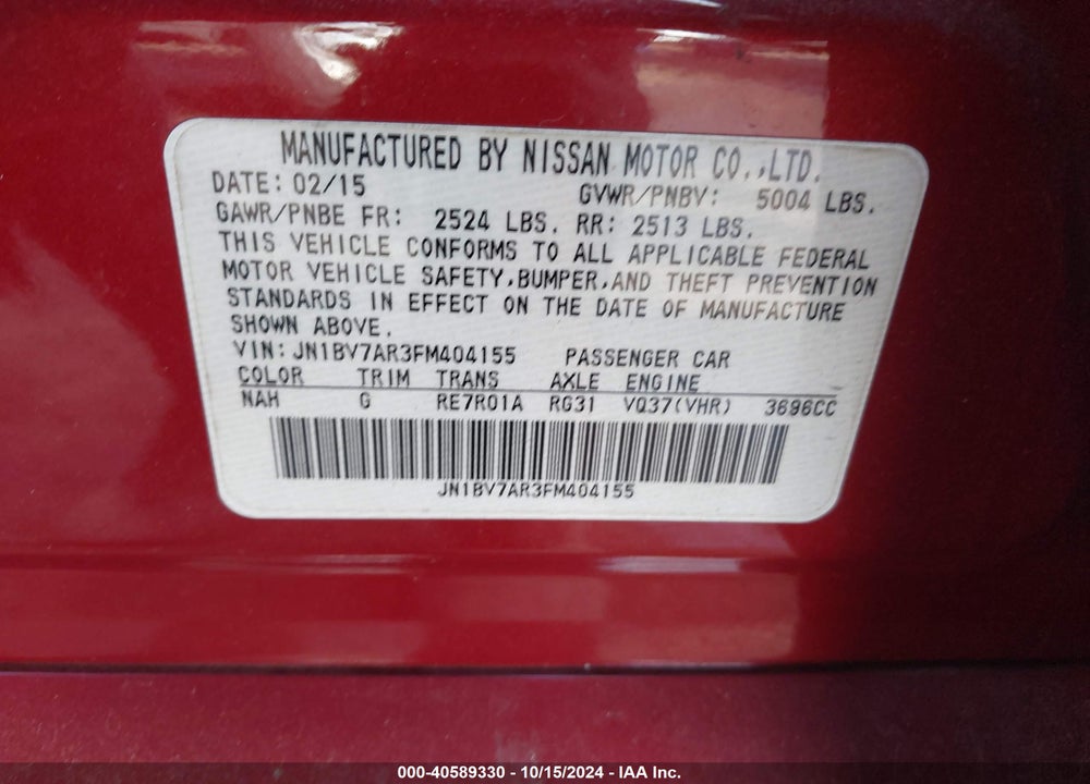 2015 INFINITI Q50 VIN: JN1BV7AR3FM404155