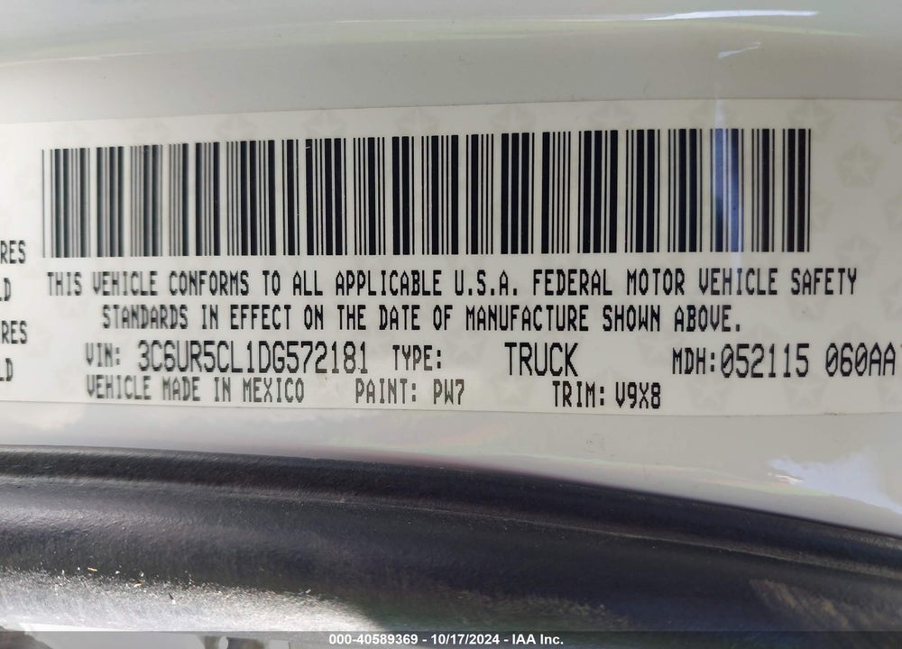 2013 RAM 2500 TRADESMAN VIN: 3C6UR5CL1DG572181