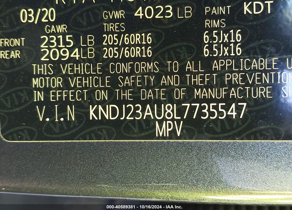 2020 KIA SOUL LX VIN: KNDJ23AU8L7735547