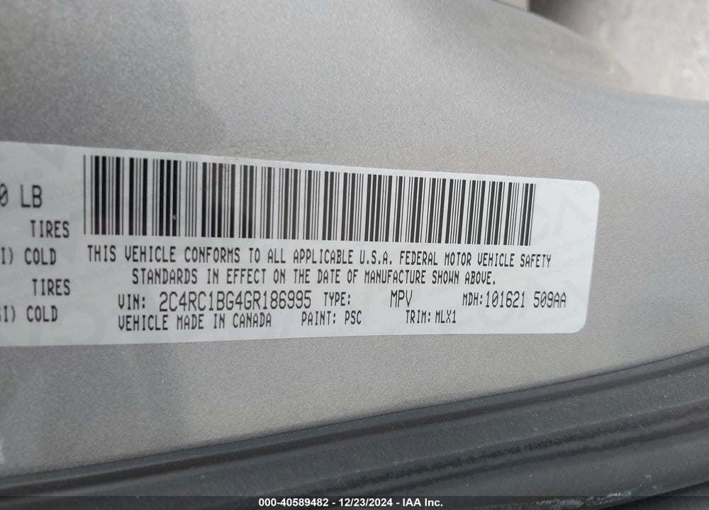 2016 CHRYSLER TOWN & COUNTRY TOURING VIN: 2C4RC1BG4GR186995