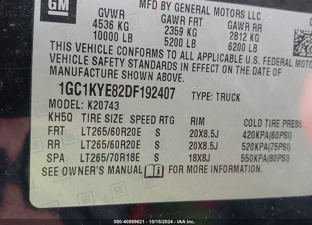 2013 CHEVROLET SILVERADO 2500HD LTZ VIN: 1GC1KYE82DF192407