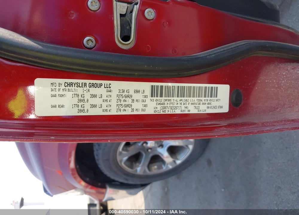 2014 RAM 1500 LAIE VIN: 1C6RR7VT6ES267171