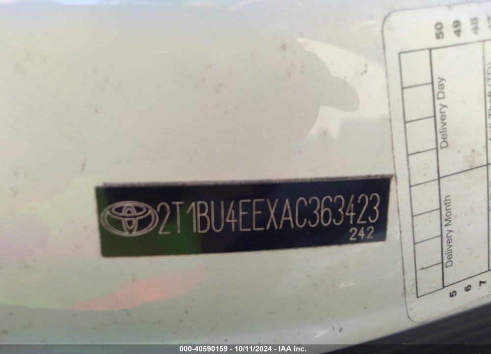 2010 TOYOTA COROLLA LE VIN: 2T1BU4EEXAC363423