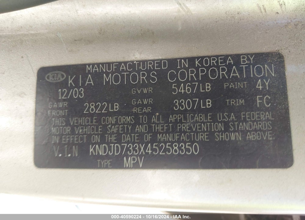 2004 KIA SORENTO EX/LX VIN: KNDJD733X45258350