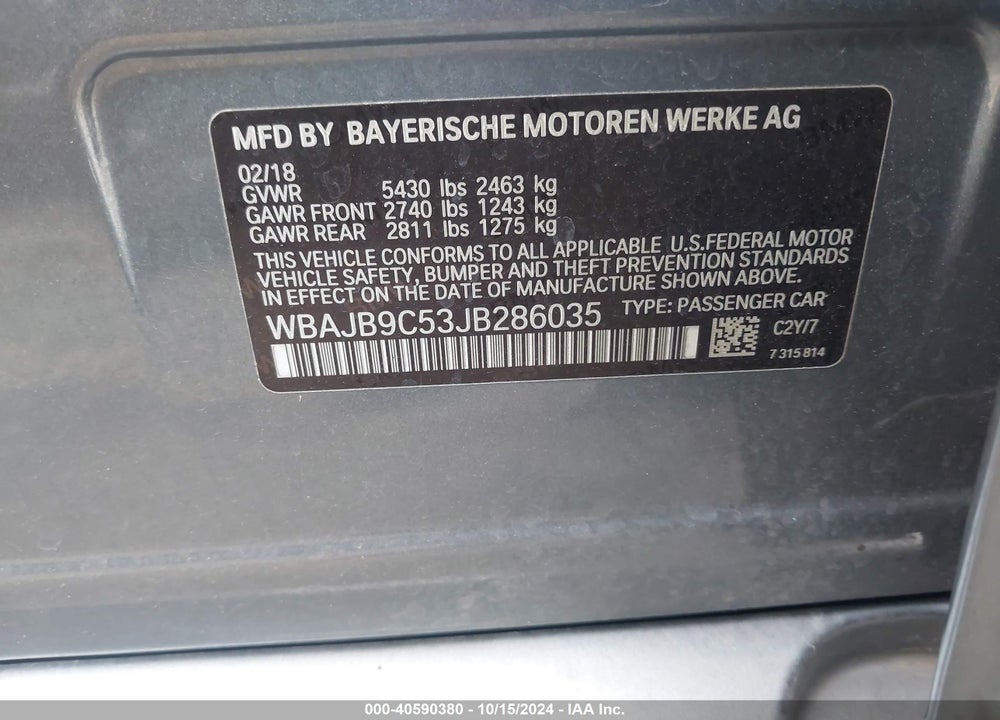 2018 BMW M550I XDRIVE VIN: WBAJB9C53JB286035