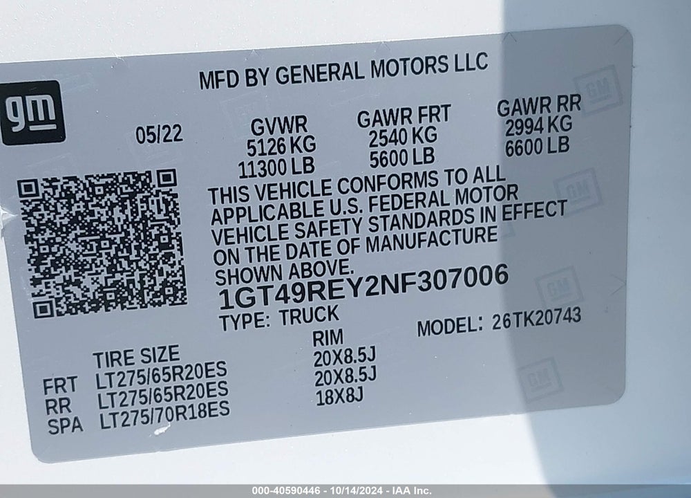 2022 GMC SIERRA 2500HD 4WD  STANDARD BED DENALI VIN: 1GT49REY2NF307006