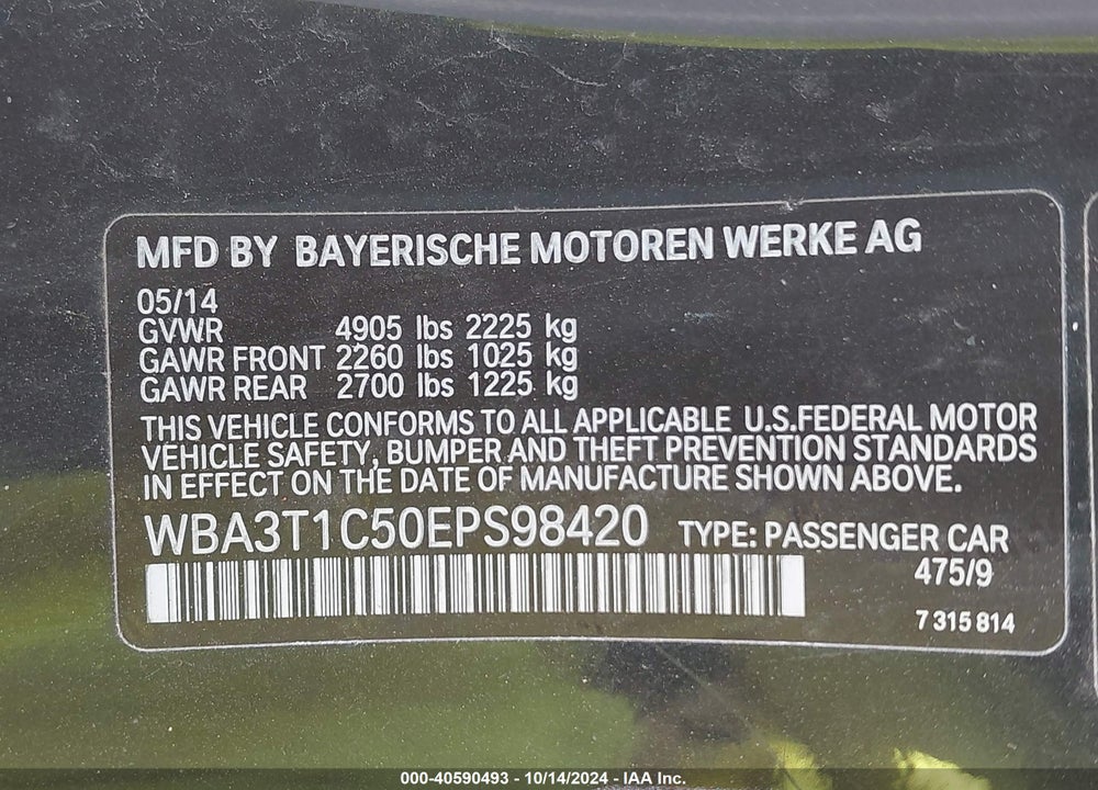 2014 BMW 428I XDRIVE VIN: WBA3T1C50EPS98420