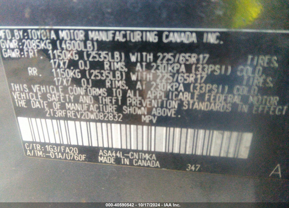 2013 TOYOTA RAV4 XLE VIN: 2T3RFREV2DW082832