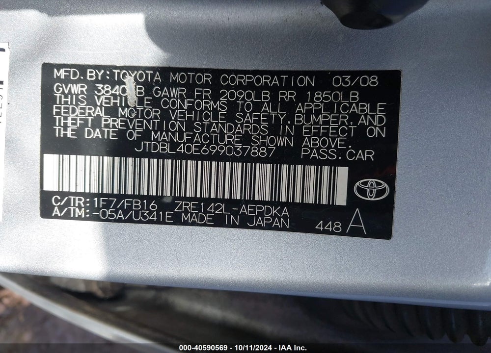 2009 TOYOTA COROLLA LE VIN: JTDBL40E699037887