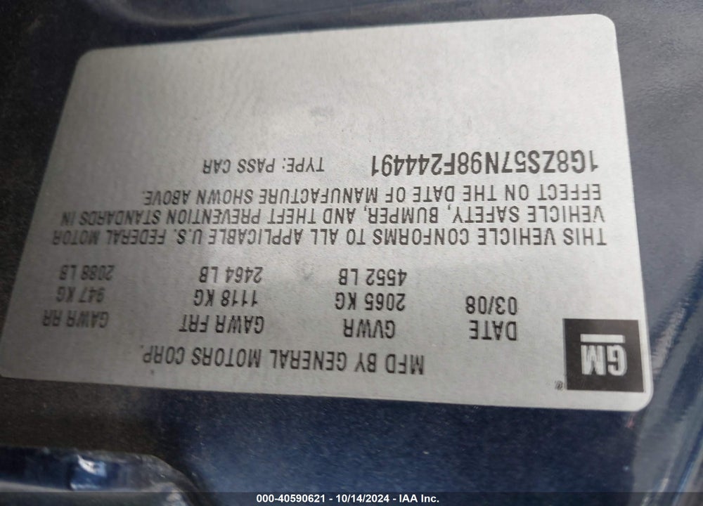 2008 SATURN AURA XE VIN: 1G8ZS57N98F244491