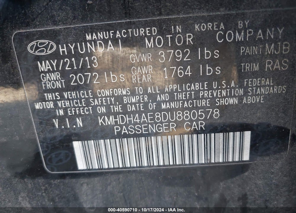2013 HYUNDAI ELANTRA GLS VIN: KMHDH4AE8DU880578
