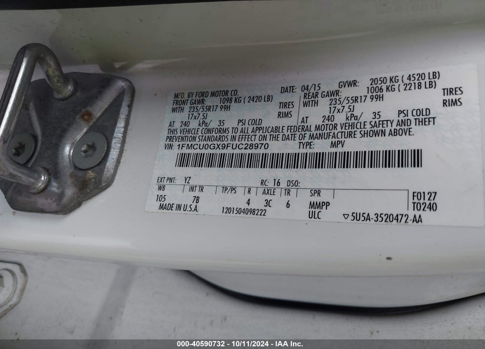 2015 FORD ESCAPE SE VIN: 1FMCU0GX9FUC28970
