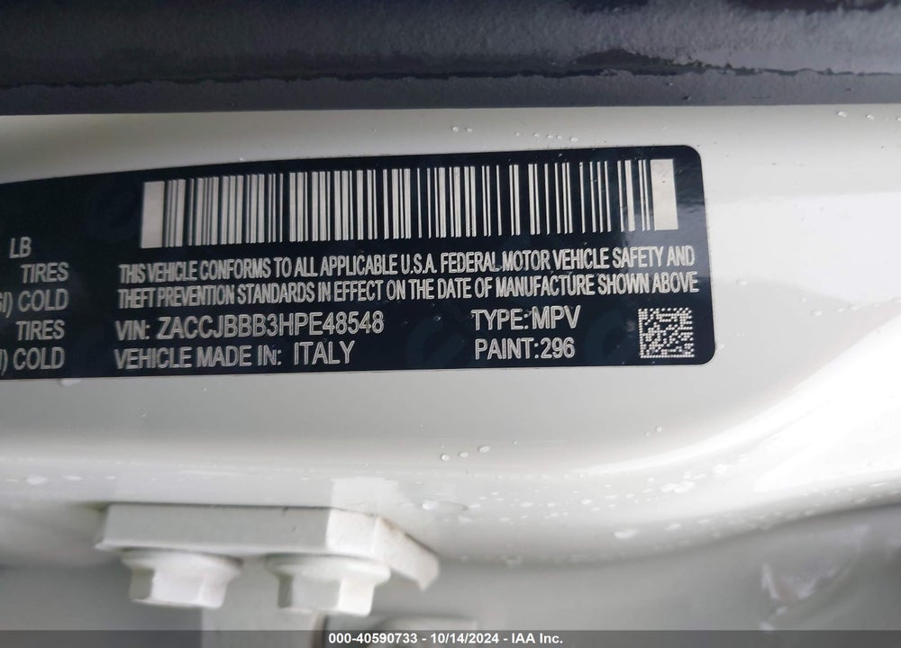 2017 JEEP RENEGADE LATITUDE 4X4 VIN: ZACCJBBB3HPE48548