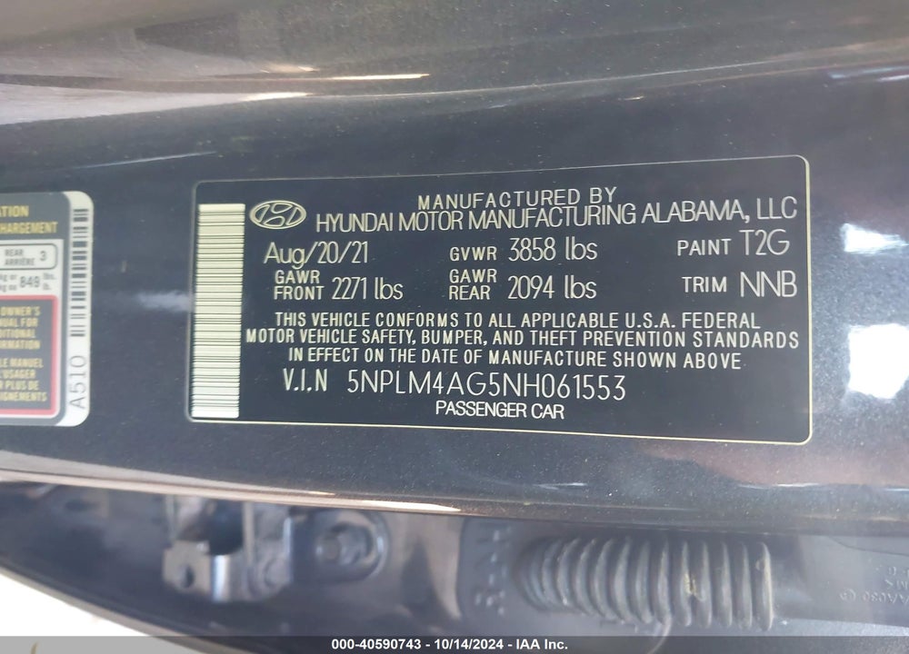 2022 HYUNDAI ELANTRA SEL VIN: 5NPLM4AG5NH061553