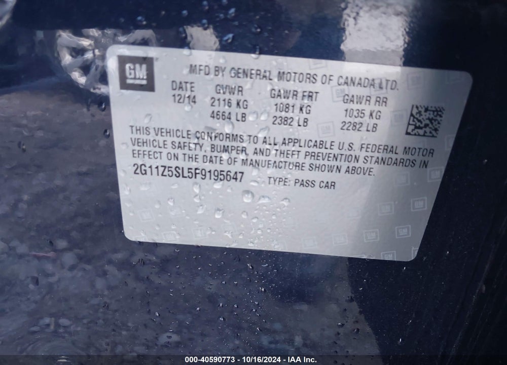 2015 CHEVROLET IMPALA LS VIN: 2G11Z5SL5F9195647