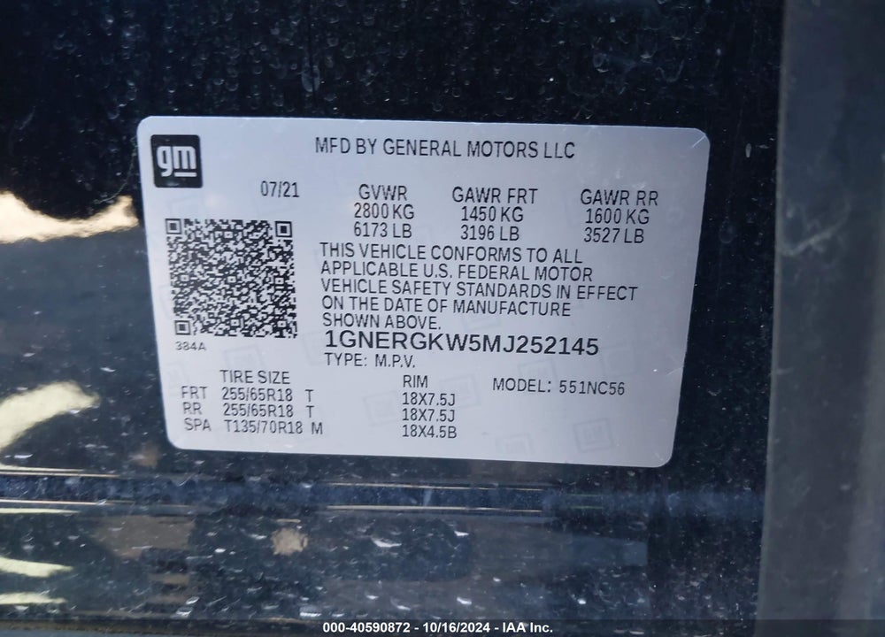 2021 CHEVROLET TRAVERSE FWD LT CLOTH VIN: 1GNERGKW5MJ252145