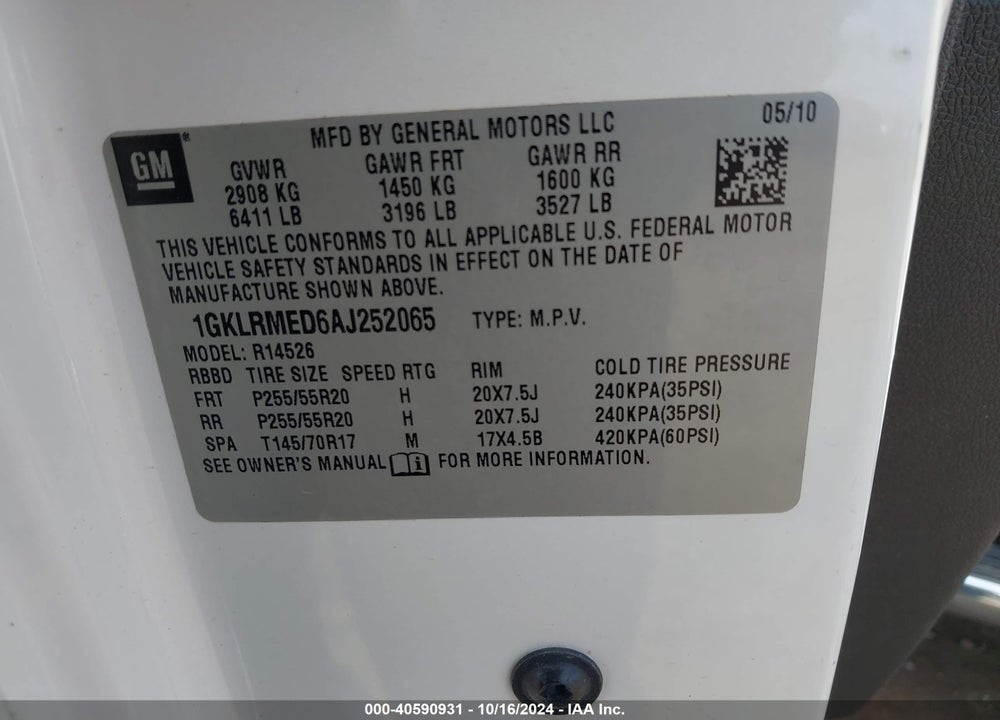 2010 GMC ACADIA SLT-1 VIN: 1GKLRMED6AJ252065