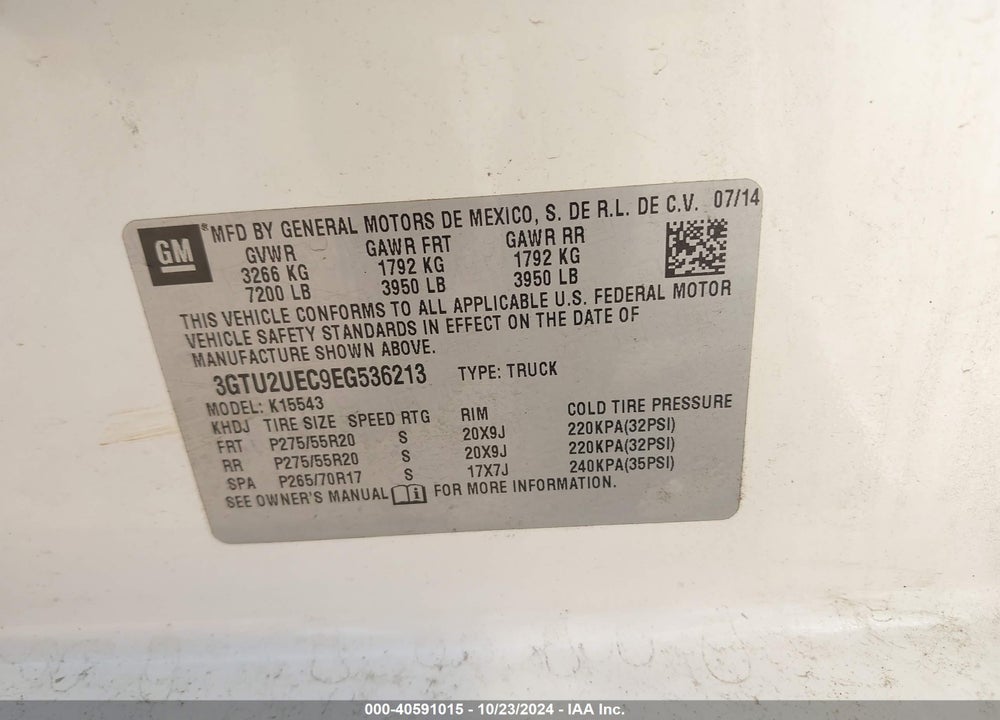 2014 GMC SIERRA 1500 SLE VIN: 3GTU2UEC9EG536213