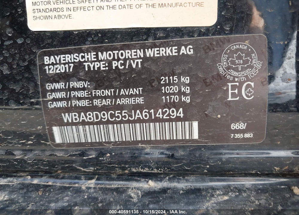 2018 BMW 330I XDRIVE VIN: WBA8D9C55JA614294