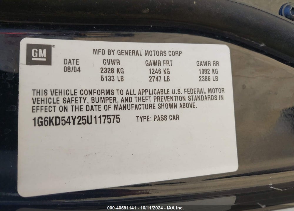 2005 CADILLAC DEVILLE LIVERY VIN: 1G6KD54Y25U117575