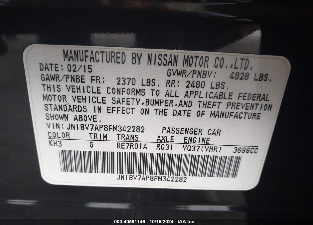 2015 INFINITI Q50 PREMIUM VIN: JN1BV7AP8FM342282