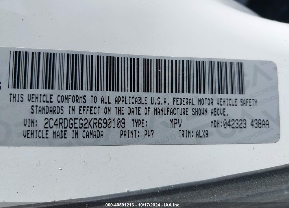 2019 DODGE GRAND CARAVAN GT VIN: 2C4RDGEG2KR690109