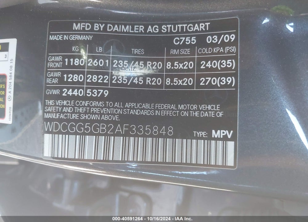 2010 MERCEDES-BENZ GLK 350 VIN: WDCGG5GB2AF335848